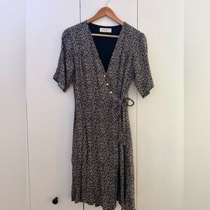 Annie Black Floral Midi Wrap Dress